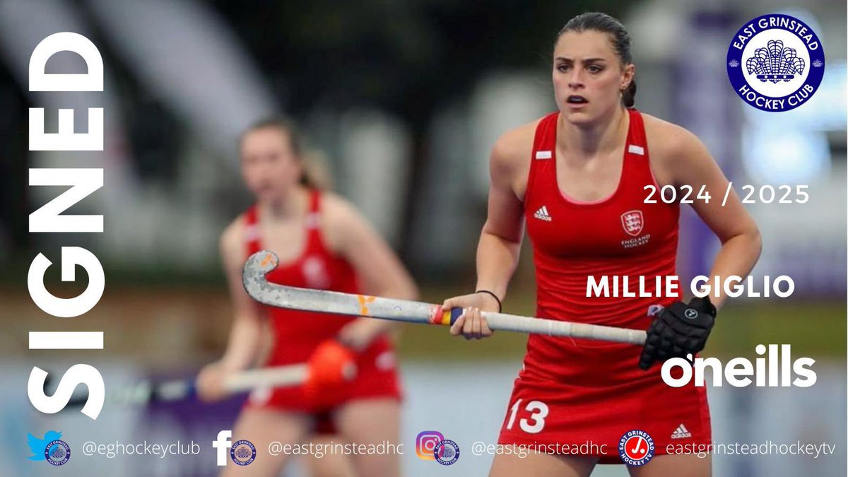 NEW SIGNING ✍️ 

Welcome Millie Giglio to the EG Family 💙

Millie joins us from Victoria in the Netherlands, having previously represented HDM and the University of Birmingham. She won her first few England caps in the winter, scoring her first senior international goal. 🏴󠁧󠁢󠁥󠁮󠁧󠁿 

We