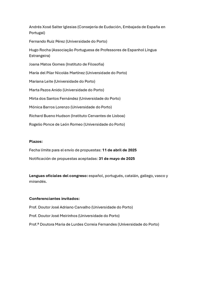 I Congreso sobre Estudios Hispánicos en Portugal 🇵🇹. Información para la convocatoria ⬇️