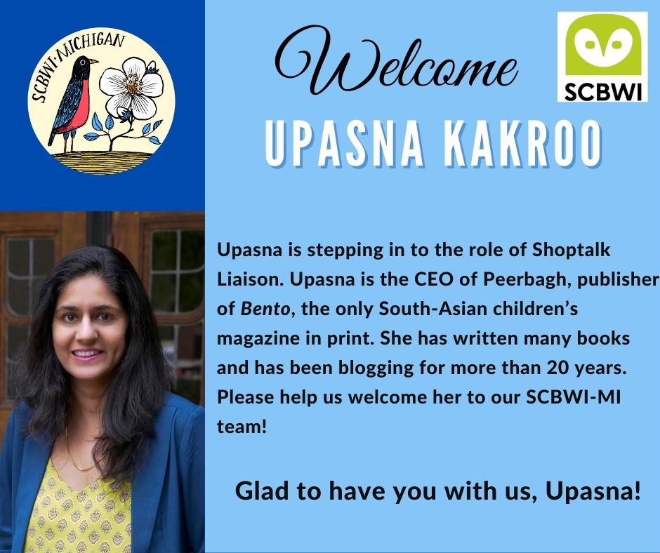 SCBWI Michigan (@scbwimichigan) on Twitter photo A big SCBWI-MI 👏welcome to Upasna Kakroo! Upasna will be our new Shoptalk Coordinator. We ❤️appreciate her willingness to bring her experience and energy to help Michigan authors.🎉 WELCOME! <a href="/upasnakakroo/">Upasna Kakroo</a> #volunteers #scbwi #welcome #writerscommunity A big SCBWI-MI 👏welcome to Upasna Kakroo! Upasna will be our new Shoptalk Coordinator. We ❤️appreciate her willingness to bring her experience and energy to help Michigan authors.🎉 WELCOME! <a href="/upasnakakroo/">Upasna Kakroo</a> #volunteers #scbwi #welcome #writerscommunity