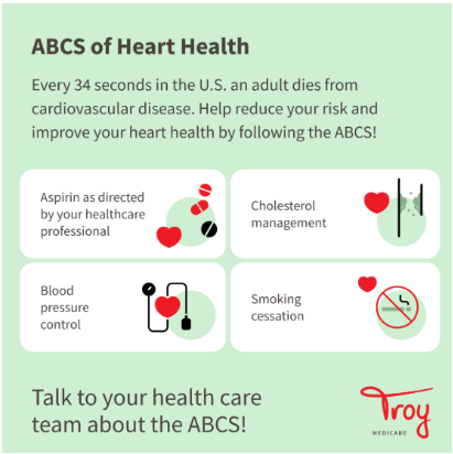 TroyMedicare's tweet photo. Heart disease is the leading cause of death in the U.S. Know your risk and protect your heart!
💖 #HeartHealth #AmericanHeartMonth

Call our Care Management Team at 910-878-2730 for more info and health management tips! We’re available Mon-Fri, 9am-5pm.

Source: CDC/MillionHearts https://t.co/5WuAevm9ea