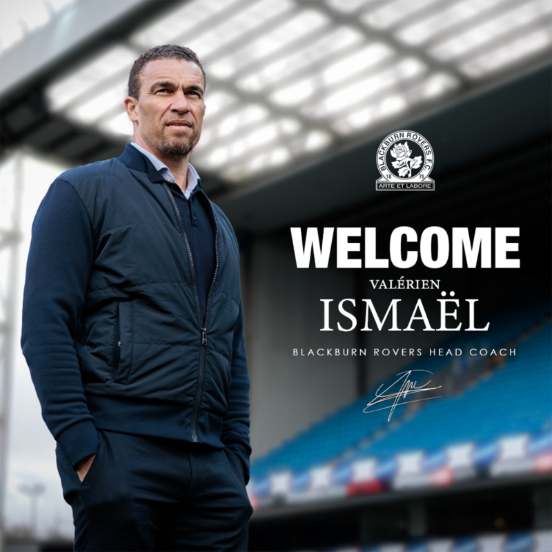 Rovers's tweet photo. ✍️ We are delighted to announce the appointment of Valérien Ismaël as our new Head Coach.

The Frenchman has signed a long-term contract with the club through to June 2028 and will be in the dugout at Ewood Park for the first time on Saturday.

#Rovers 🔵⚪️