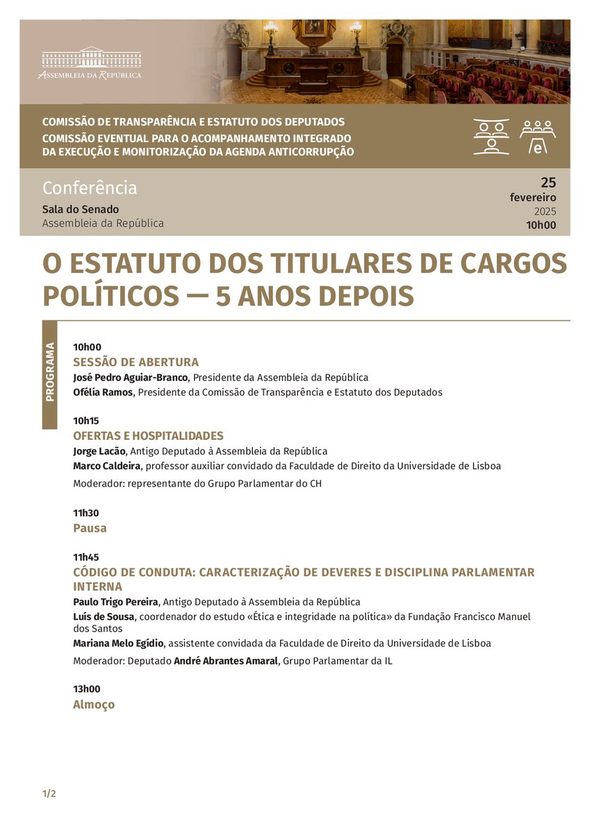 📢 Transparência e integridade na política | O Professor Paulo Trigo Pereira, Presidente do IPP, esteve hoje na Assembleia da República para discutir o Código de Conduta dos Deputados.