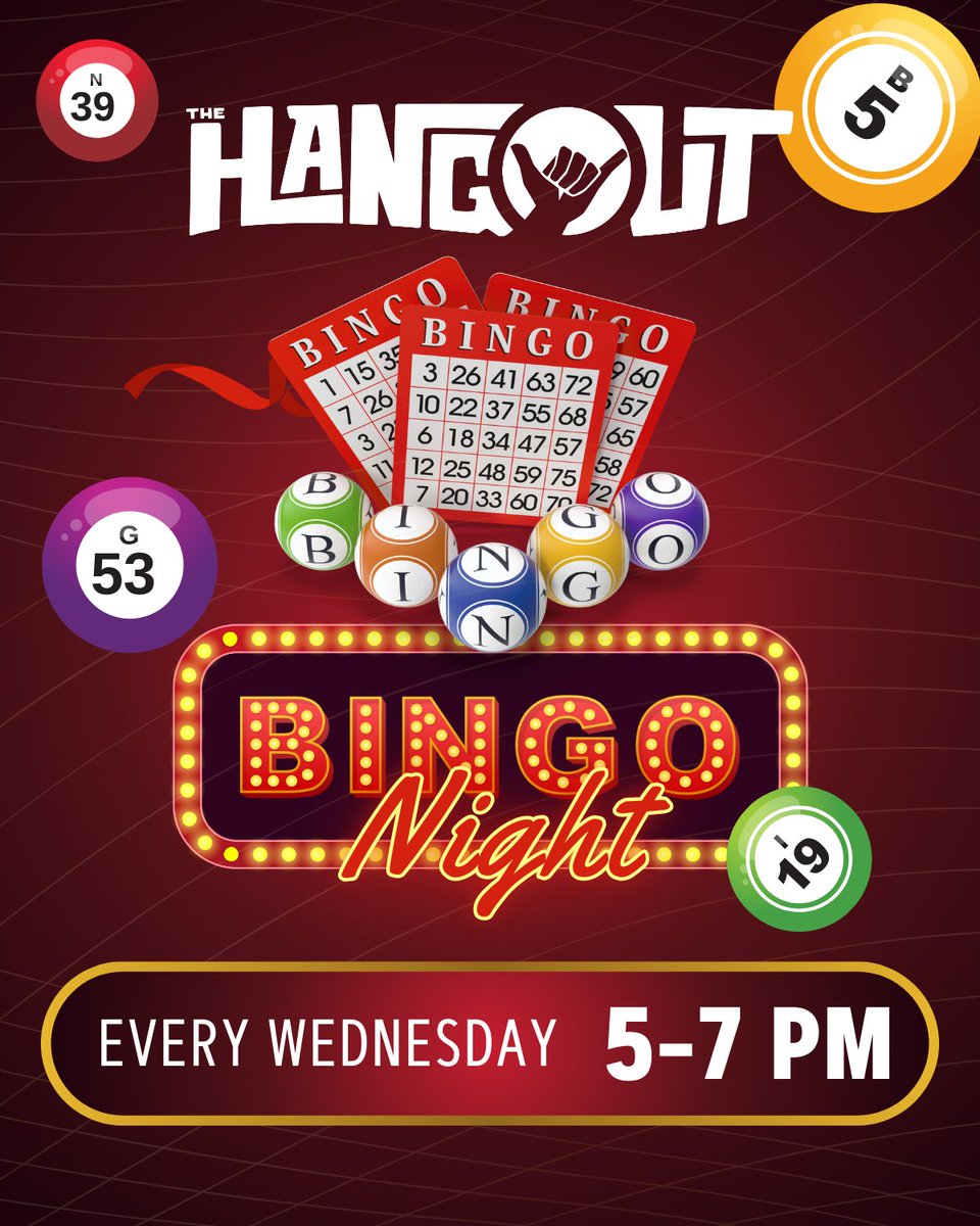 🎉 Don’t miss Bingo Wednesday!
Come out for a night of fun, excitement, and plenty of chances to win! Join us from 5-7 PM! 🏆 #BingoNight #HangoutFun #LuckyWednesday
