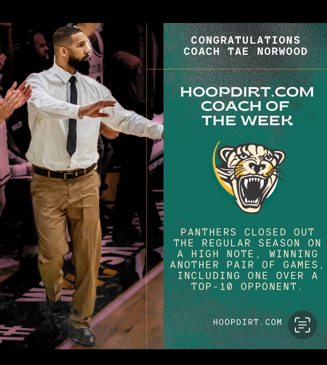 HUMBLED &amp; APPRECIATIVE for the recognition. Special thanks to my coaching staff and TEAM for our success! 🐆 STRONG