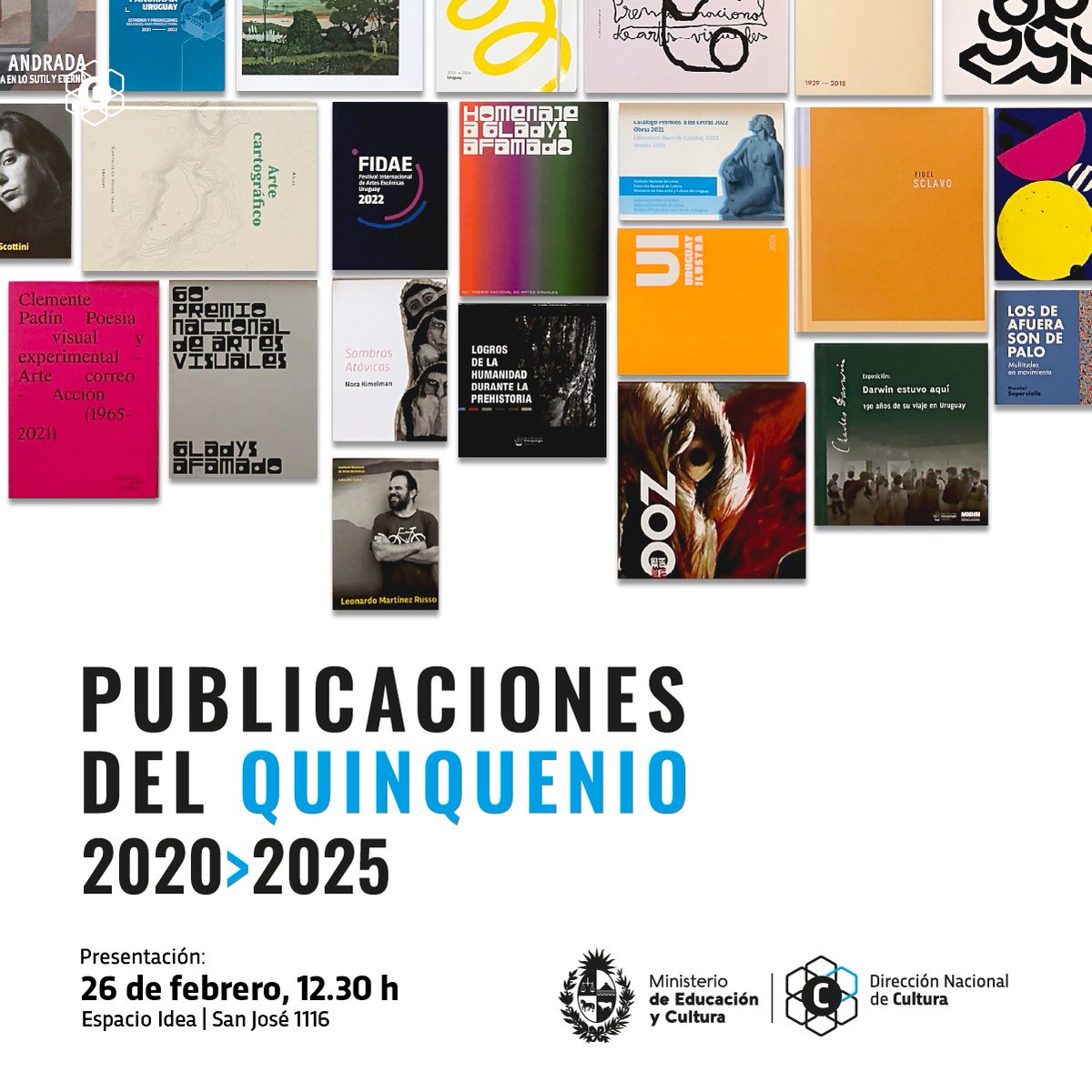 ¡Nuevas publicaciones culturales en Uruguay! 🇺🇾

Presentamos una selección de obras de nuestros museos, áreas e institutos, que incluyen importantes catálogos y colecciones producidas en este último quinquenio 2020-2025.

26/2, 12.30h
Espacio Idea | San José 1116

¡Los esperamos!