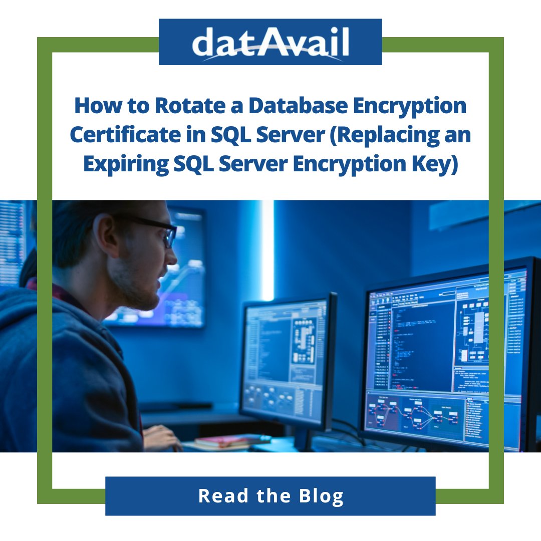 datavail's tweet image. Managing #SQLServer security can be challenging, but rotating your #DatabaseEncryption certificate doesn’t need to be. Our latest article offers a straightforward guide, complete with code examples & troubleshooting tips. datavail.com/blog/how-rotat…
#sql #database #databasesecurity