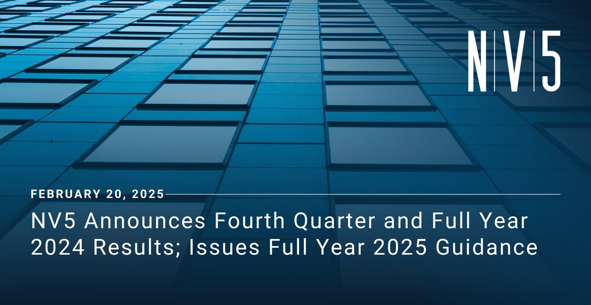 "NV5 delivered a strong performance in 2024, with 10% growth in gross revenues and a 13% increase in gross profit over 2023, and strong organic growth and increased profitability in all three segments of NV5’s business," said Ben Heraud, CEO of NV5. ir.nv5.com/news-events/ne…