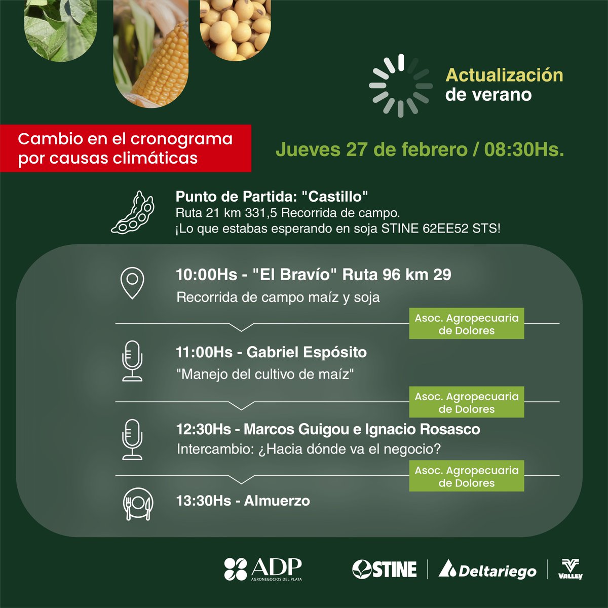 📢 ACTUALIZACIÓN DE CRONOGRAMA – ACTUALIZACIÓN DE VERANO 📅

Sabemos que el clima manda en el agro, y por ese motivo, nos vimos obligados a realizar algunos ajustes en la agenda del evento.

👉 Mantenemos el mismo punto de partida: maps.app.goo.gl/CT5sFVxuLjpASM…

¡Te esperamos!