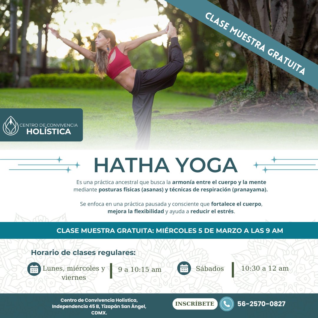 CENCOH's tweet photo. ¿Te gustaría relajarte, energizarte y conectar con tu cuerpo y mente? Te invitamos a una sesión gratuita de Hatha Yoga este miércoles 5 de marzo.🧘🏽🧘🏻‍♂

🕙 Horario: 9 am.
📍 Lugar: Centro de Convivencia Holística, Independencia 45B, San Ángel, CDMX
https://t.co/3bst1ffg9g https://t.co/Uk1NYevA3Q