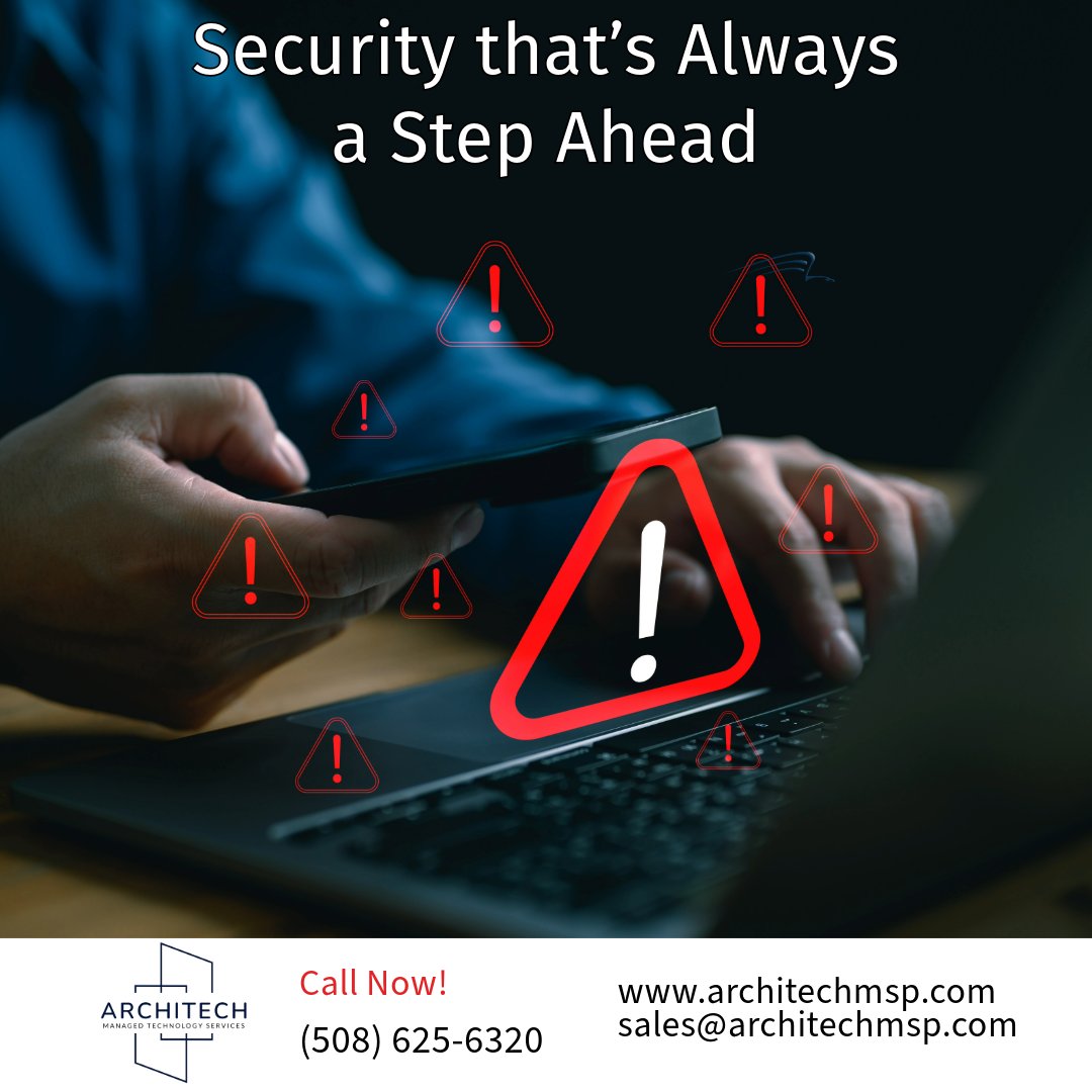 ArchitechLC's tweet image. At Architech, we provide cutting-edge IT security solutions designed to keep your business one step ahead of cyber threats.

architechmsp.com | Email: sales@architechmsp.com

#CyberSecurity #StayProtected #ITDefense #BusinessSecurity #ArchitechMSP