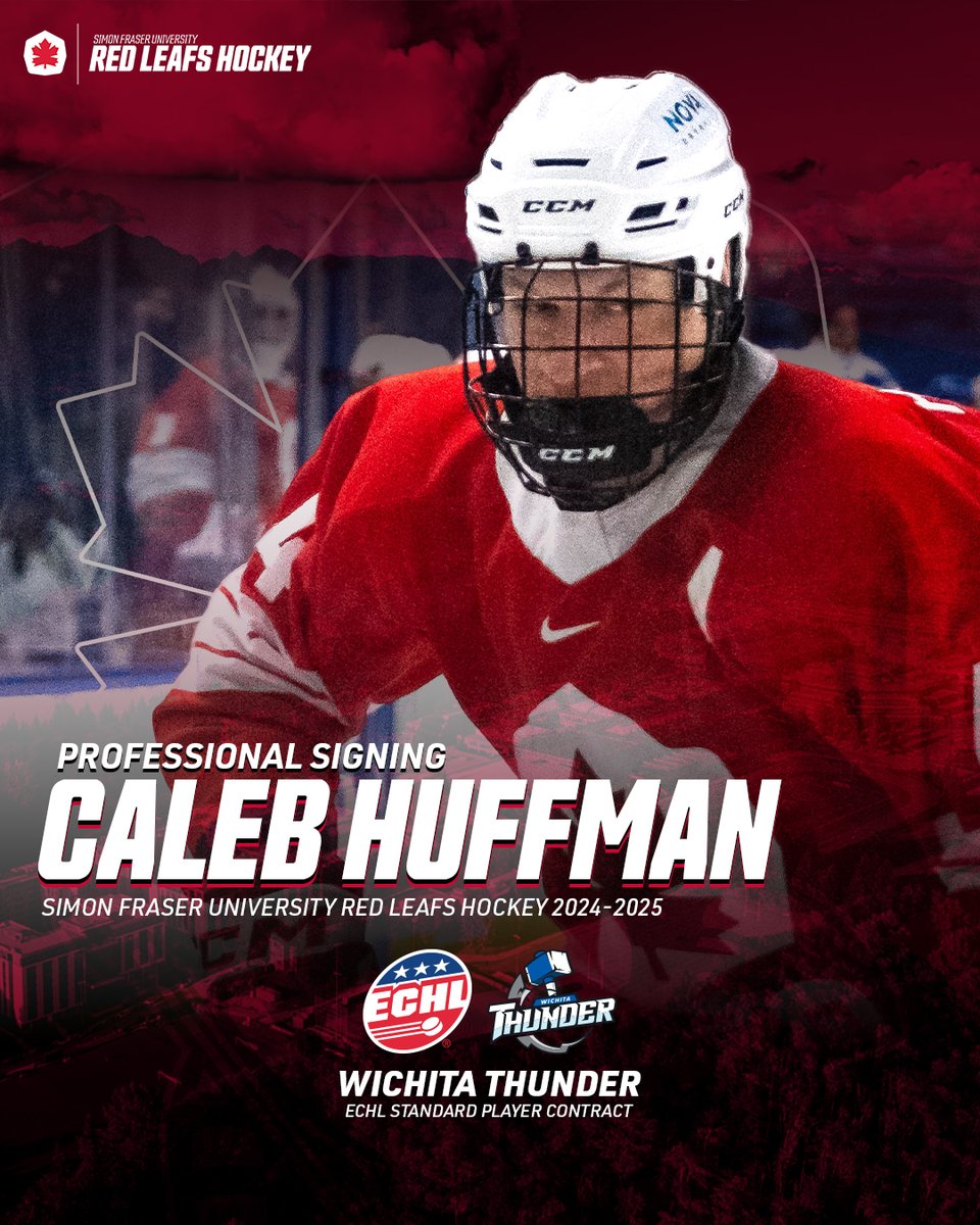 Congratulations to 2024-2025 SFU Red Leafs defenceman Caleb Huffman for signing an <a href="/ECHL/">ECHL</a>  Standard Player Contract with the <a href="/Wichita_Thunder/">Wichita Thunder</a>!

DETAILS | tinyurl.com/cc7xms52 

#RiseInRed