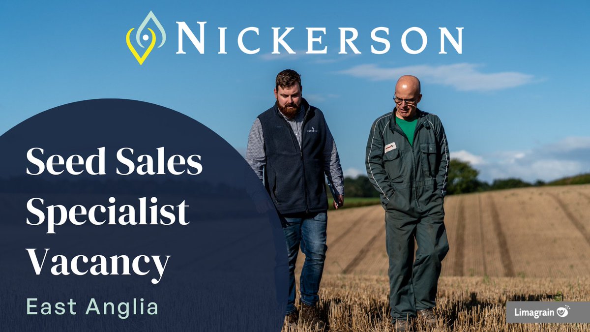 New Vacancy! 

Are you passionate about UK farming and looking for an opportunity to work in the seed industry? 

Nickerson are looking for a seed specialist to join the team, operating in the East Anglia area. 

Click here to learn more and apply  
 👉 bit.ly/3CTeBdi