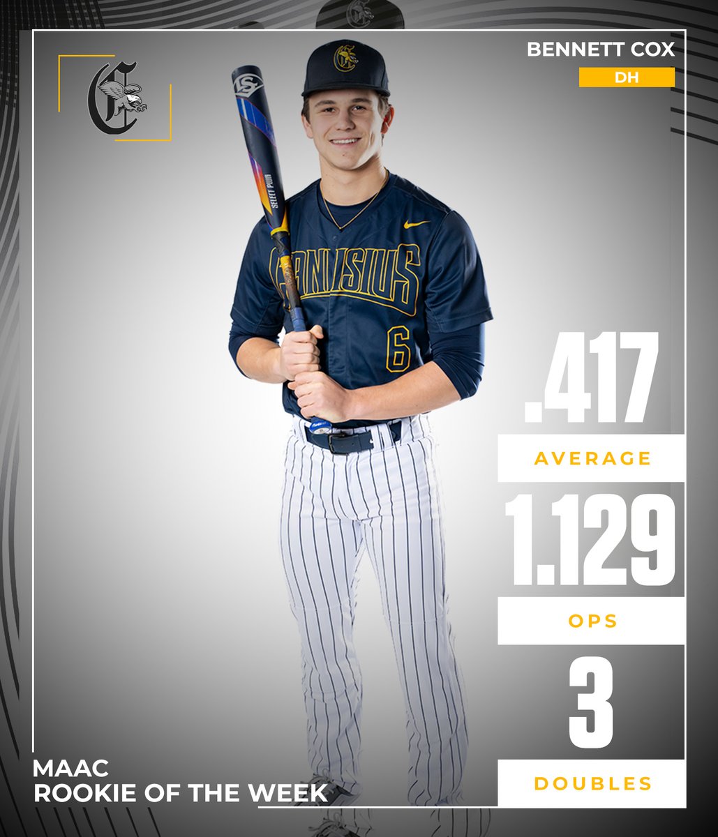 Not bad for your first weekend in college baseball

Bennett Cox is your <a href="/MAACSports/">MAACSports</a> Rookie of the Week

📰 tinyurl.com/3vm97uyt

#Griffs || #MAACBaseball