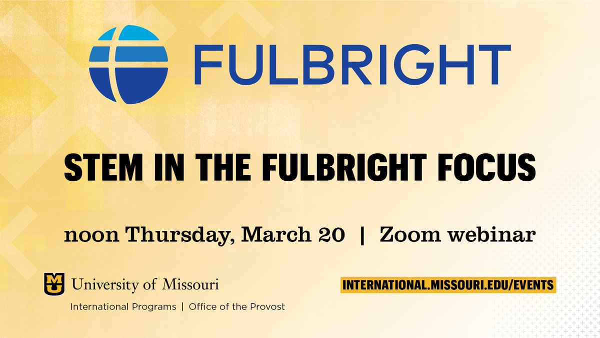 STEM <a href="/Mizzou/">Mizzou</a> faculty members, this is for you! Join us at noon Thursday, March 20, for a webinar on the Fulbright application process and support available through Mizzou for applicants.

Register to attend: umsystem.zoom.us/meeting/regist…