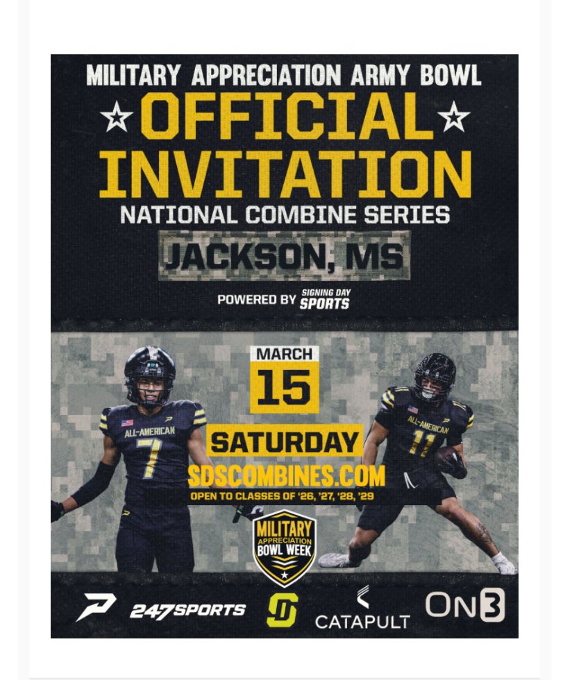 IanMichaelHarla's tweet image. Thankful and Blessed to receive a invite to @USArmyBowl @ArmyBowlCombine  @Coach_Bramlett @Ath_CoachSully @InTheTrenches22 @warren_rowan @JuJuSports1 @Coach_BKing @CoachLampley1