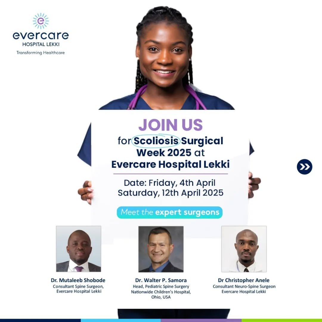 Did you know scoliosis often goes unnoticed until it starts affecting daily life?

Sign up for SCOLIOSIS SURGICAL WEEK 2025 at Evercare Hospital Lekki, from April 4th to 12th, and take charge of your spinal health. 

Learn more at bit.ly/EvercareScolio….