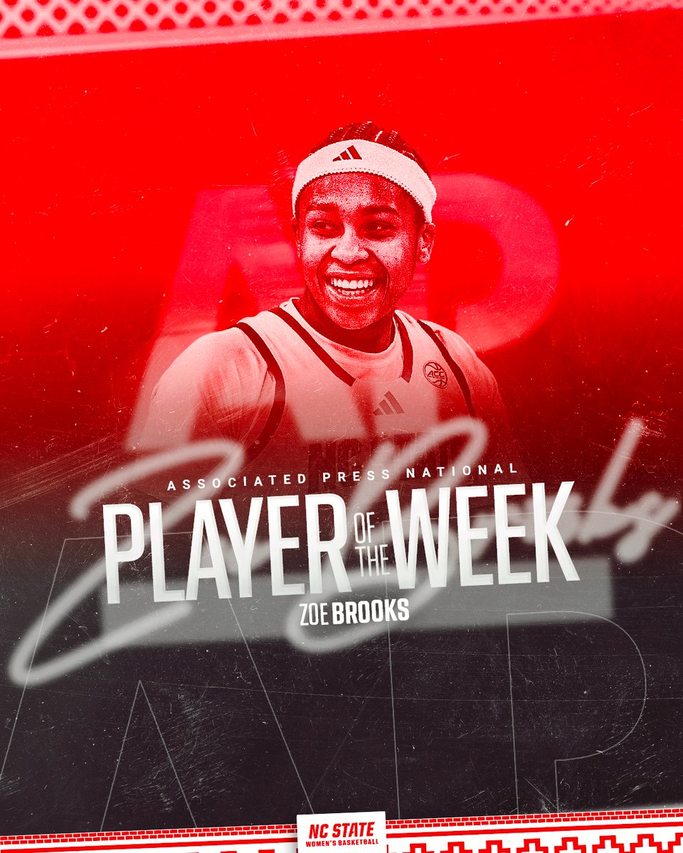 NC State WBB 🐺🏀 (@packwomensbball) on Twitter photo Big Game Brooks strikes again 🫡
<a href="/zoebrooks35/">Zoe Brooks</a> is the <a href="/AP/">The Associated Press</a> National Player of the Week
📰 tinyurl.com/4tzzn3be Big Game Brooks strikes again 🫡
<a href="/zoebrooks35/">Zoe Brooks</a> is the <a href="/AP/">The Associated Press</a> National Player of the Week
📰 tinyurl.com/4tzzn3be