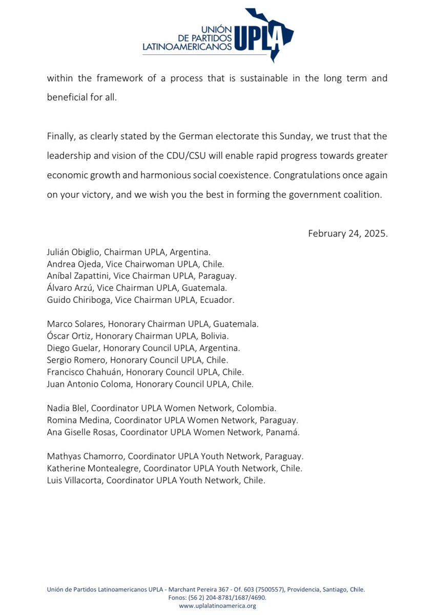 (English —>) Congratulations to the <a href="/CDU/">CDU Deutschlands</a> and <a href="/CSU/">CSU</a> on their victory in the German elections! Both parties, members of the <a href="/idualliance/">International Democracy Union</a> demonstrated great capacity and leadership to push for growth, development and freedom 👏