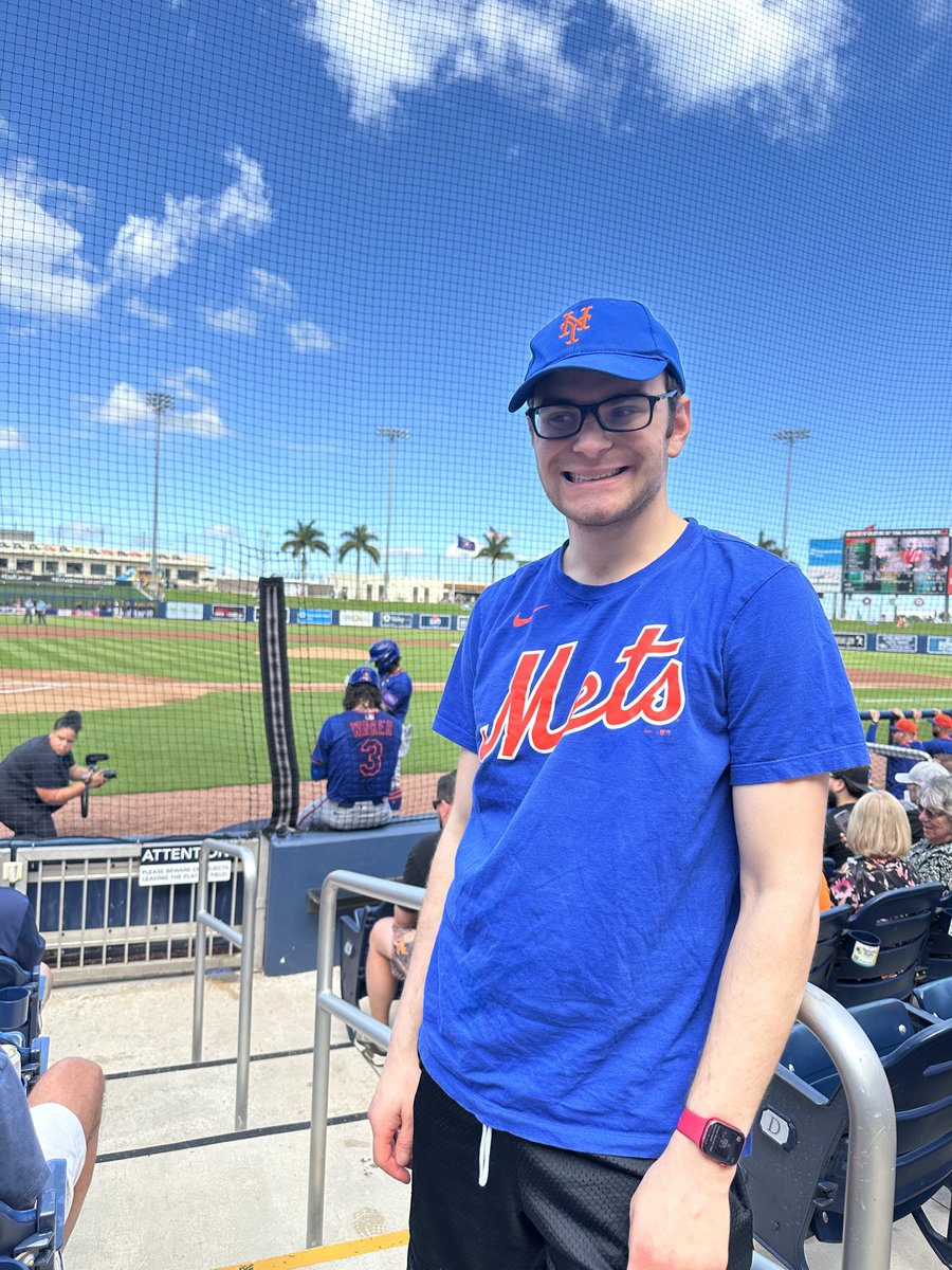 hbunsis's tweet image. Josh at Mets spring training in West Palm vs Astros. Jesse Winker and Acuña in background