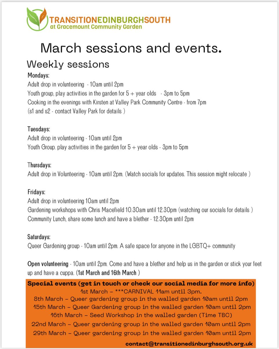 Transition Edinburgh South at Gracemount Community Garden 🌿

March sessions and a new opportunities detailed below⬇️