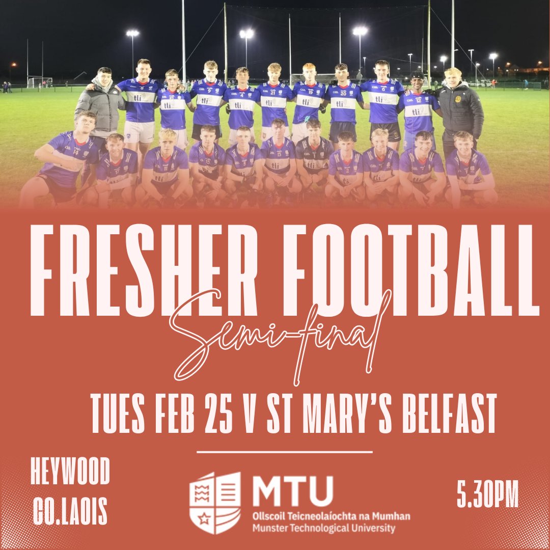MTU Kerry Campus GAA Club (@mtukerrygaaclub) on Twitter photo Fresher football semi-final from Heywood Co. Laois.
Half time score;
MTU Kerry campus: 0-4
St Mary's university: 1-3
<a href="/MTUSU_Kerry/">MTU Kerry Students’ Union</a> <a href="/CoachingKerry/">Kerry GAA Coaching & Games</a> Fresher football semi-final from Heywood Co. Laois.
Half time score;
MTU Kerry campus: 0-4
St Mary's university: 1-3
<a href="/MTUSU_Kerry/">MTU Kerry Students’ Union</a> <a href="/CoachingKerry/">Kerry GAA Coaching & Games</a>