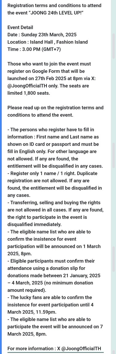 📢 ข้อกำหนดและเงื่อนไขการลงทะเบียนเข้าร่วมงาน JOONG 24th LEVEL UP!

Registration terms and conditions to attend the event “JOONG 24th LEVEL UP!” 

<a href="/ChenRcj/">อันโดรเมด้า ชุน</a> #จุงอาเชน #JoongArchen 
#Joong24thBDProject