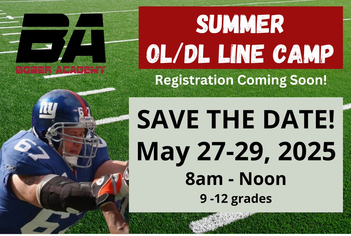 Save the Date! Bober Academy’s 2025 Summer High School OL/DL Camp is set for May 27-29 in Omaha. Details, registration, and sponsorship opportunities coming soon… #boberacademy #highschoolfootball #linemancamp @chrisbober