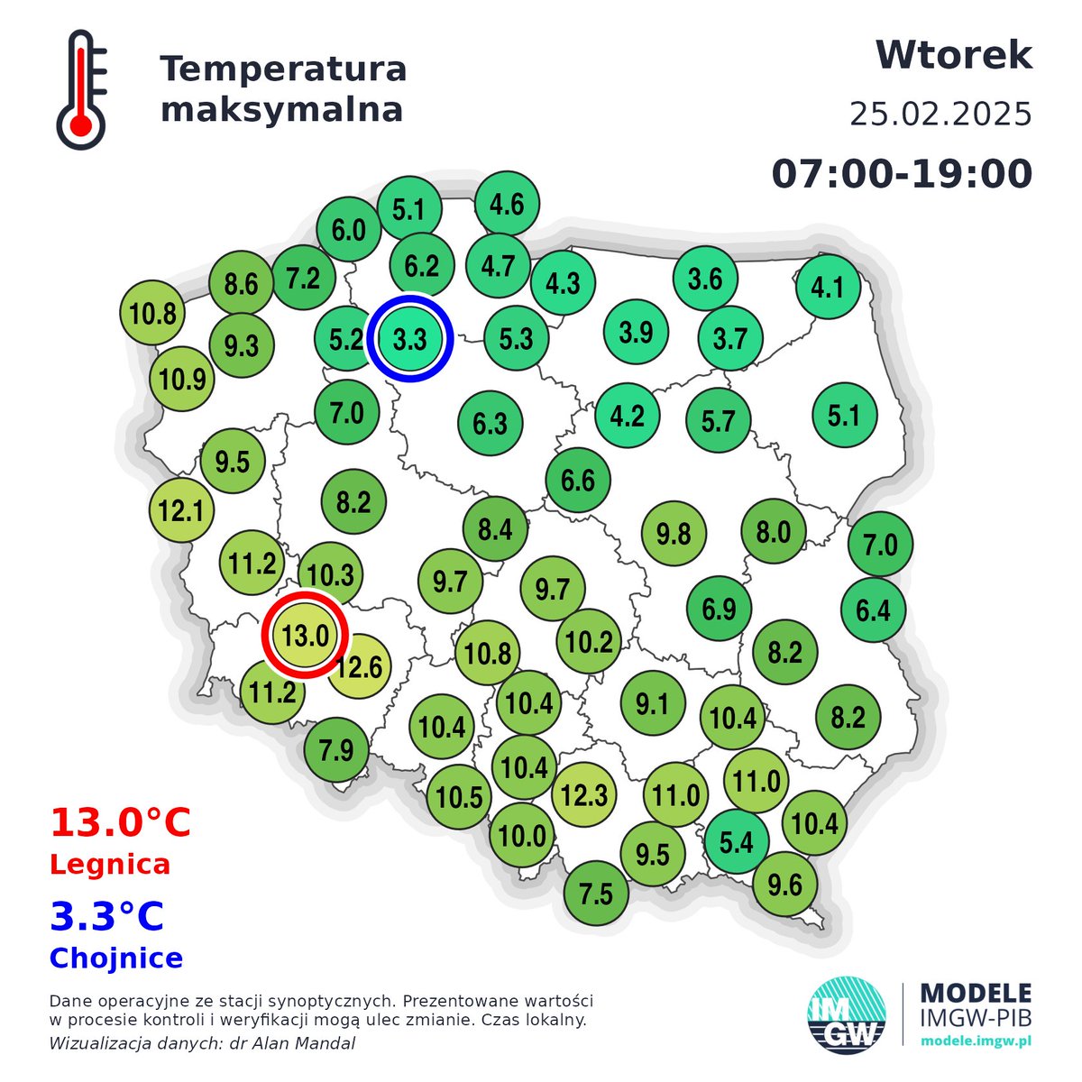 NaGraHo's tweet image. Dzisiejsza maksymalna🔴 temperatura🌡️ powietrza oraz w ostatnich latach. #Polska🇵🇱 #pomiary #StacjeSynoptyczne #historia #pogoda.

ℹ️ &quot;Przebieg dobowy temperatury powietrza charakteryzowany jest przez podanie jej najniższej i najwyższej wartości, to znaczy temperatury minimalnej…