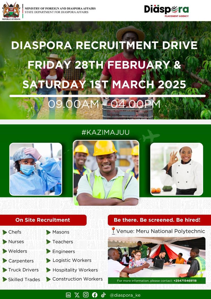 MugambiKibwi's tweet photo. Dr @roselinenjogu will be touring in Meru on Friday and Saturday for the Diaspora Recruitment drive. I urge all Meru graduates to turn up and grab their chance ya kuenda manjuu. Wameru mnakumbuka other politicians  kutoka Meru wakipata mamlaka huwa wanatusahau? Doc anatukumbuka https://t.co/AWYJesYzWP