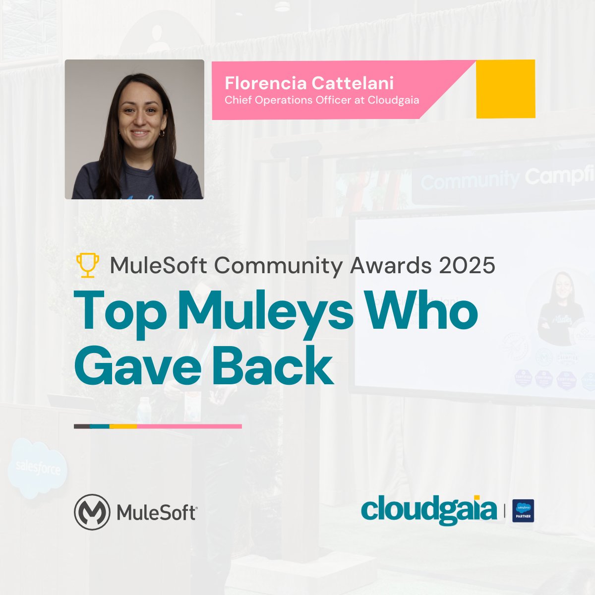Proud of the recognition of Excellence in the <a href="/MuleSoft/">MuleSoft</a>  Community to Florencia Cattelani! 🩵

Our Director of Operations has been honoured as one of the winners of the MuleSoft Community 2025 Awards!

Congratulations, Flor, and to all the winners! 🚀

#MuleSoft #Salesforce