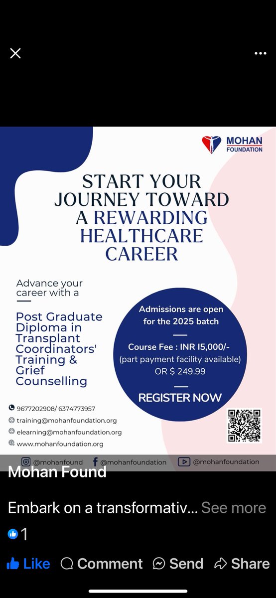 Embark on a transformative journey in healthcare! 🌟 Elevate your expertise with our Post Graduation Course in Transplant Coordination &amp; Grief Counselling. 🩺💙 Become a beacon of support and compassion in the world of organ donation. 🫀🔄

Register now: el.mohanfoundation.org/mf/coursedetai…