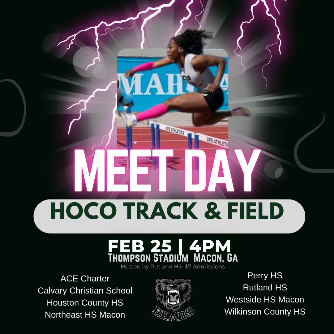 Houston County Track and Field is back in action today at Thompson Stadium! Meet starts at 4pm and we would love you to come and cheer on the Bears!