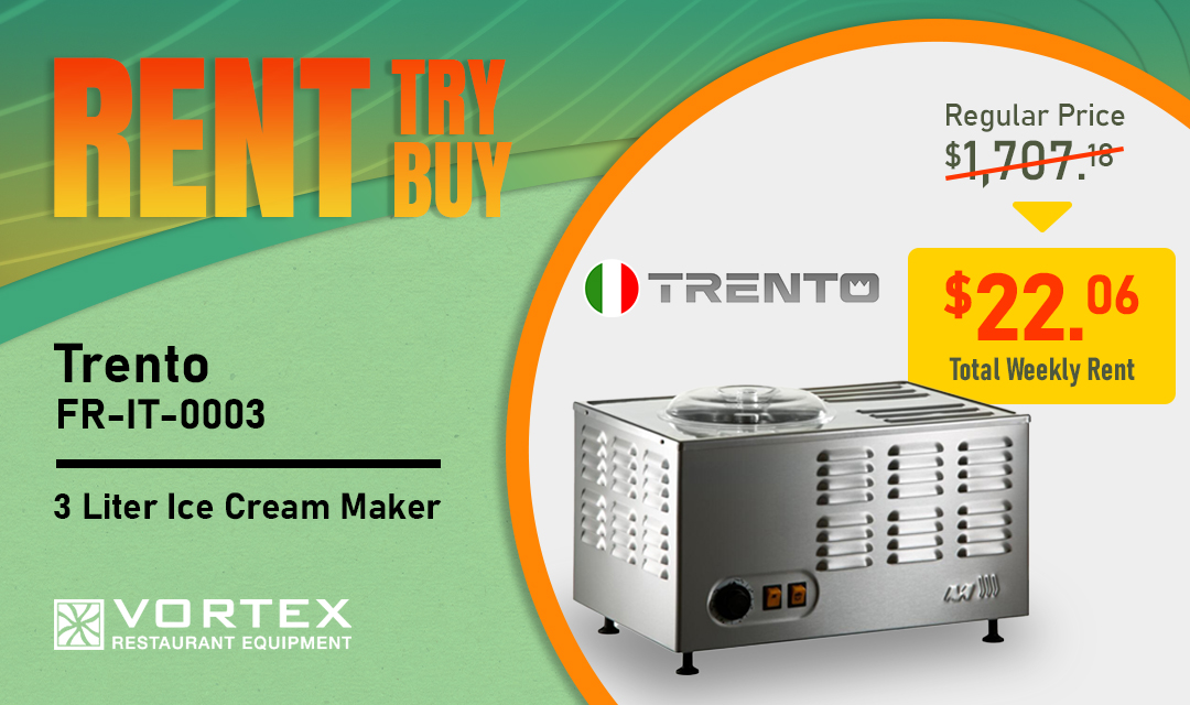 🍨Attention Ice Cream Lovers🍨
Trento Ice Cream Maker is yours to try out for just over $20/month with our Rent-Try-Buy program. From tangy lemon sorbet to rich artisan ice cream, upgrade your dessert menu with ease!

➡️ shorturl.at/yDYko

#IceCream #RestaurantEquipment