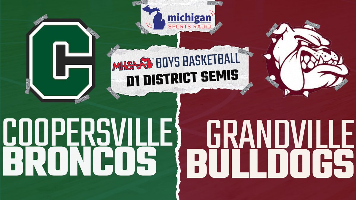 Michigan Sports Radio (@misportsradio) on Twitter photo <a href="/CoopsBoysBball/">CoopersvilleBoysBALL</a> (14-8) visits <a href="/GrandvilleBBall/">Grandville Boys Basketball</a> (8-14) in their gym as the Bulldogs host this D1 District Semis.
Listen to all the action live on Michigan Sports Radio presented by Precision Metalforming Association (<a href="/PMATalk/">PMATalk</a>).
π» : michigansportsradio.com/listen-live/?bβ¦ <a href="/CoopsBoysBball/">CoopersvilleBoysBALL</a> (14-8) visits <a href="/GrandvilleBBall/">Grandville Boys Basketball</a> (8-14) in their gym as the Bulldogs host this D1 District Semis.
Listen to all the action live on Michigan Sports Radio presented by Precision Metalforming Association (<a href="/PMATalk/">PMATalk</a>).
π» : michigansportsradio.com/listen-live/?bβ¦