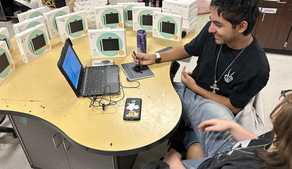 The Seguin Art Club is exploring using the Wacom digital tablets after cataloging  this gracious award from the Seguin Education Foundation grant for Mrs. Bernaden! This is the “Future of Drawing!” <a href="/SeguinEdFund/">Seguin Education Foundation</a> <a href="/SeguinHSTx/">Seguin High School</a> <a href="/SeguinFineArts/">Seguin ISD Fine Arts</a>