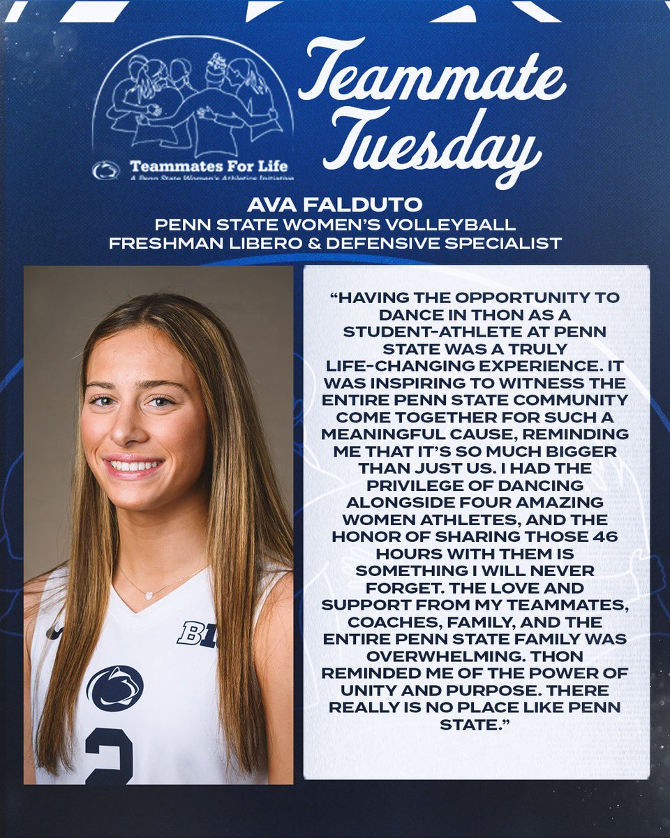 It’s THON Teammate Tuesday! 🎗️💠 Way to go, <a href="/PennStateVBALL/">Penn State Women’s Volleyball</a> <a href="/AvaFalduto/">Ava Falduto</a>! 🦁🏐