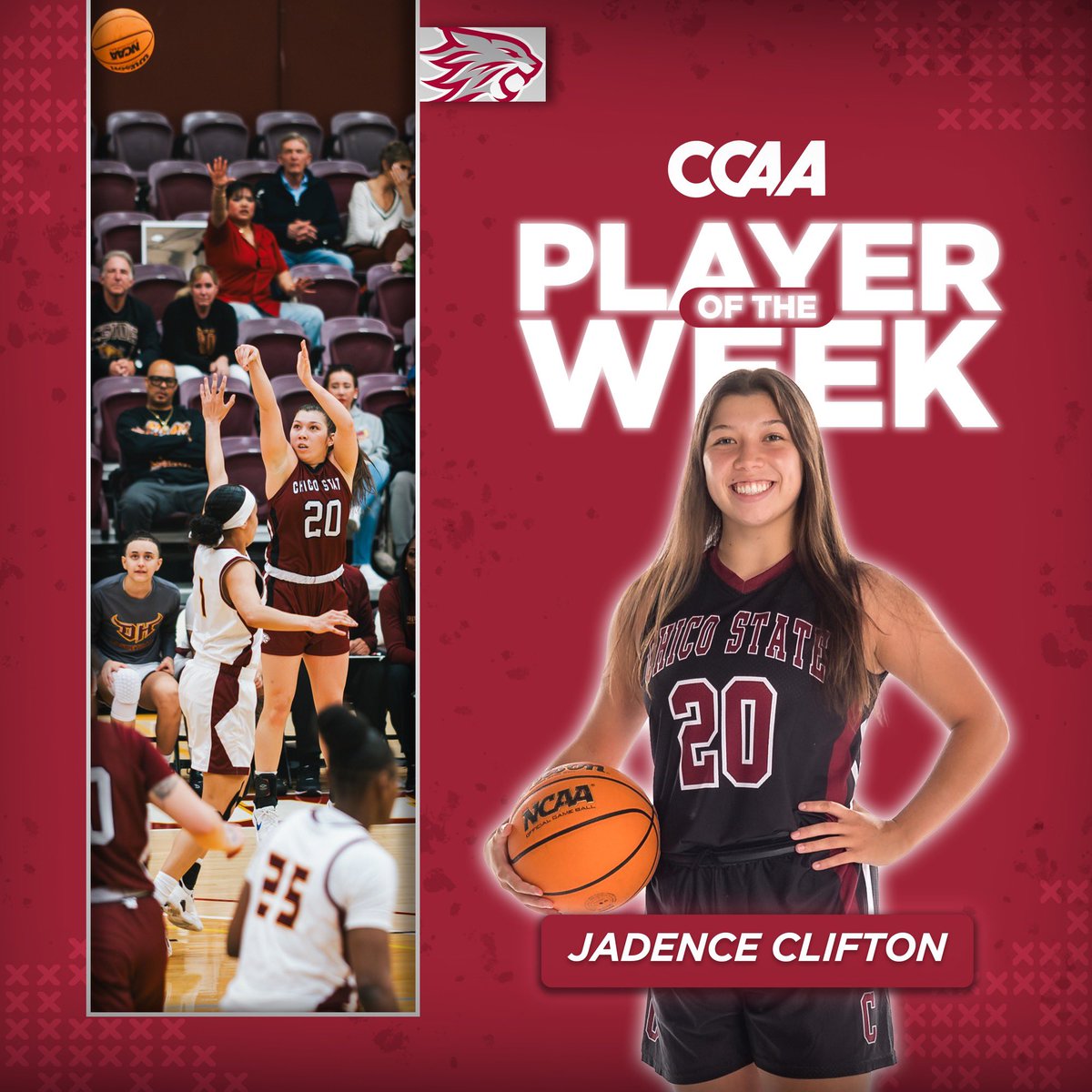 Chico State Wildcats (@chicoathletics) on Twitter photo 🚨Player of the Week Alert🚨
Jadence Clifton with <a href="/chicowbb/">Chico State Women’s Basketball</a> averaged 18.5 points, 6.5 rebounds, and 3.5 assists per game while clutching up to help her team lock down their win against Cal State LA!!!! Congrats Jadence 🎉🎉
Read the full story
goccaa.org/news/2025/2/25… 🚨Player of the Week Alert🚨
Jadence Clifton with <a href="/chicowbb/">Chico State Women’s Basketball</a> averaged 18.5 points, 6.5 rebounds, and 3.5 assists per game while clutching up to help her team lock down their win against Cal State LA!!!! Congrats Jadence 🎉🎉
Read the full story
goccaa.org/news/2025/2/25…