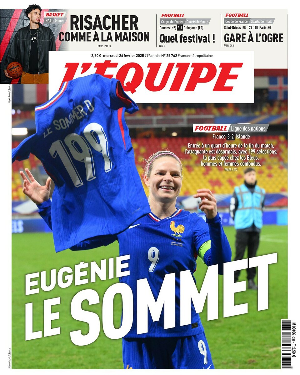 La une du journal L'Équipe du mercredi 26 février
