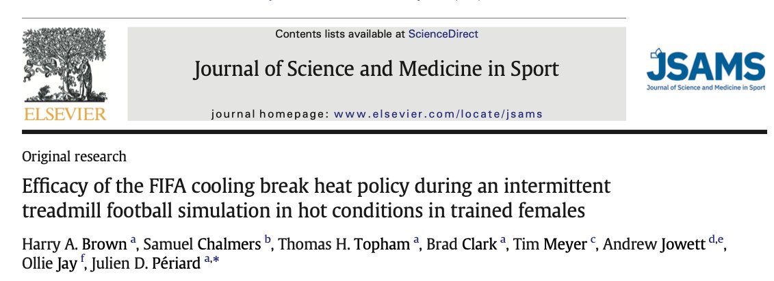 DrJPeriard's tweet image. Nice to see our latest on the @FIFAcom cooling breaks in females in @_JSAMS  in journal format!

sciencedirect.com/science/articl…