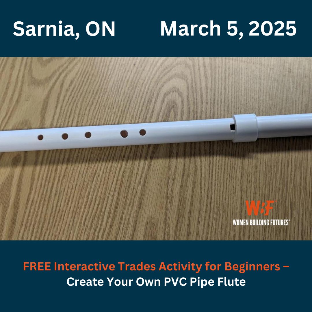 Women Building Futures (@wbfintrades) on Twitter photo Save your spot! FREE beginners’ workshop on 📆March 5 in 📍Sarnia, Ontario.
The session is from 9:30 a.m. to 2:30 p.m. and⭐️lunch is included!
There are 2 ways to register:
1️⃣womenbuildingfutures.ca/getting-starte…
2️⃣Email bpearson@womenbuildingfutures.com Save your spot! FREE beginners’ workshop on 📆March 5 in 📍Sarnia, Ontario.
The session is from 9:30 a.m. to 2:30 p.m. and⭐️lunch is included!
There are 2 ways to register:
1️⃣womenbuildingfutures.ca/getting-starte…
2️⃣Email bpearson@womenbuildingfutures.com