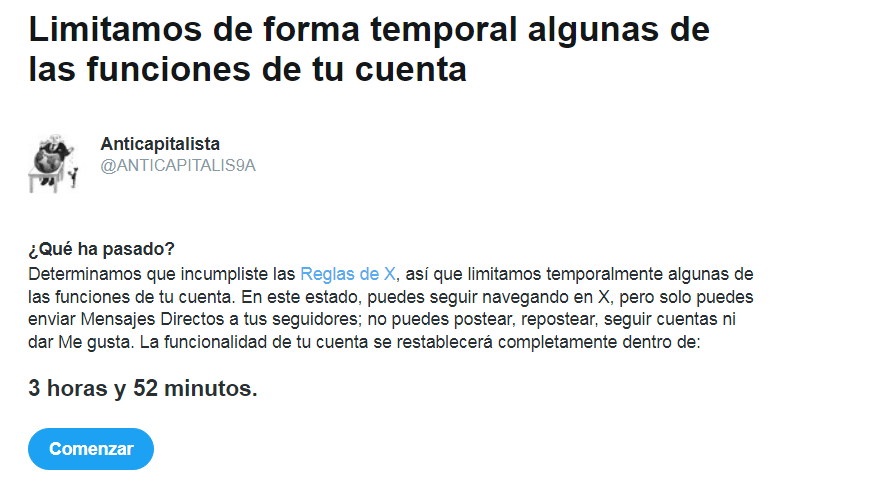 ANTICAPITALIST9's tweet photo. Falta poco para recuperar mi cuenta principal. https://t.co/oPtPIvg9xe