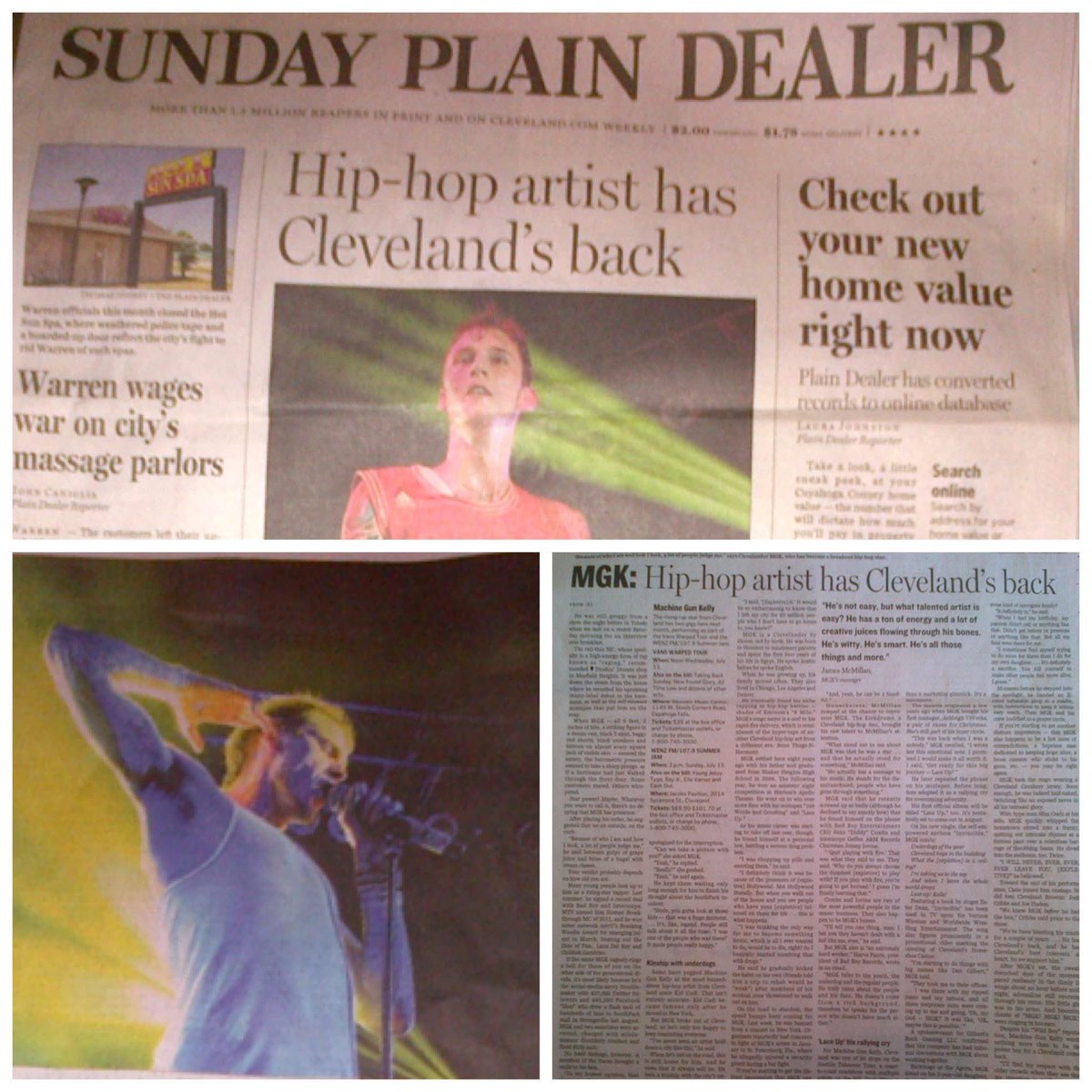 machinegundaily's tweet photo. throwback of @machinegunkelly in Cleveland’s Sunday Plain Dealer newspaper back in 2012. In it he talks about his introduction to fame as an underdog in the city.

you can read his interview in this paper here: https://t.co/h3PKcEQ9OO https://t.co/ENnwiDTEy1
