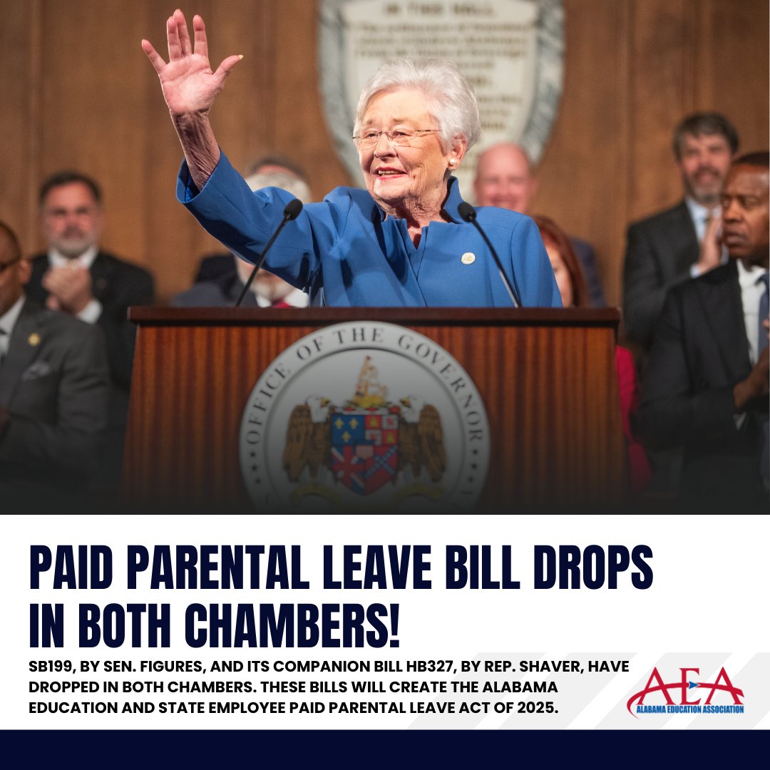 ‼️BREAKING‼️Your voices have been heard! Thank you Gov. Kay Ivey, Sen. Vivian Figures, Rep. Ginny Shaver, and Rep. Debbie Wood for championing this monumental bill to ensure Paid Parental Leave for educators! We look forward to working with lawmakers to get these bills across the