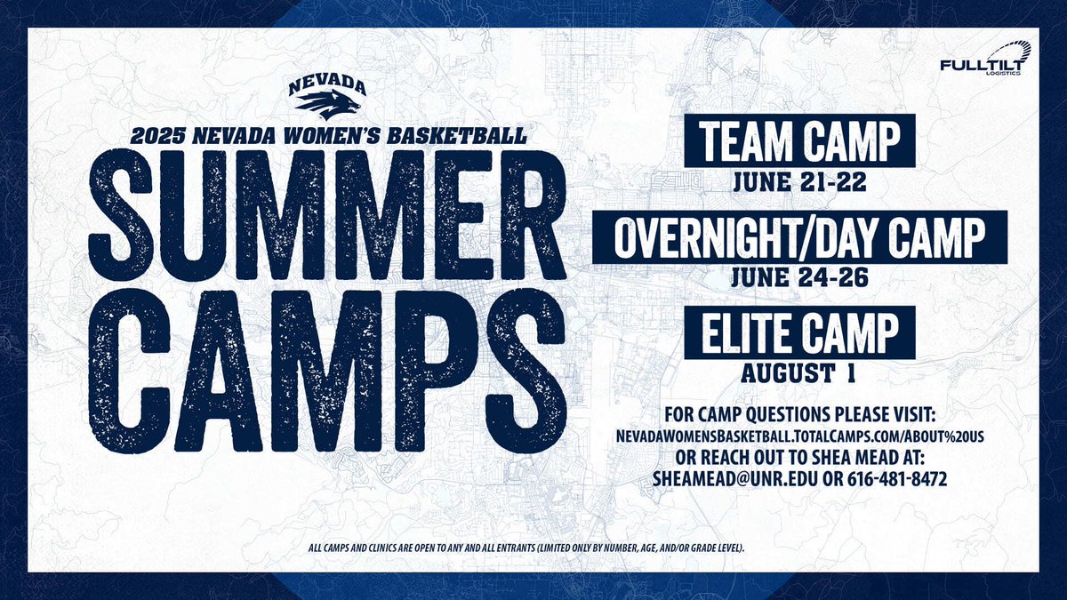 We’re gearing up for an eventful summer!! There will be three opportunities for you to hangout and learn from our Pack! 

Check out the graphic for more information or follow the link: NEVADAWOMENSBASKETBALL.TOTALCAMPS.COM/ABOUT%20US

#BattleBorn