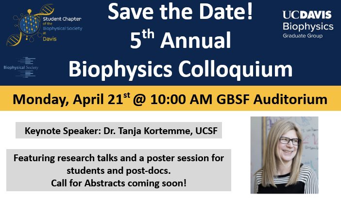 Biophysics Student Chapter at UC Davis (@bps_students) on Twitter photo 📢We’re organizing a career panel for the 5th Biophysics Colloquium at UC Davis on 🗓️Monday, April 21st and are seeking speakers from academia, industry, national labs, and related fields.
Interested in sharing your journey?
📩Please DM us or email bpsstudentsatdavis@gmail.com 📢We’re organizing a career panel for the 5th Biophysics Colloquium at UC Davis on 🗓️Monday, April 21st and are seeking speakers from academia, industry, national labs, and related fields.
Interested in sharing your journey?
📩Please DM us or email bpsstudentsatdavis@gmail.com