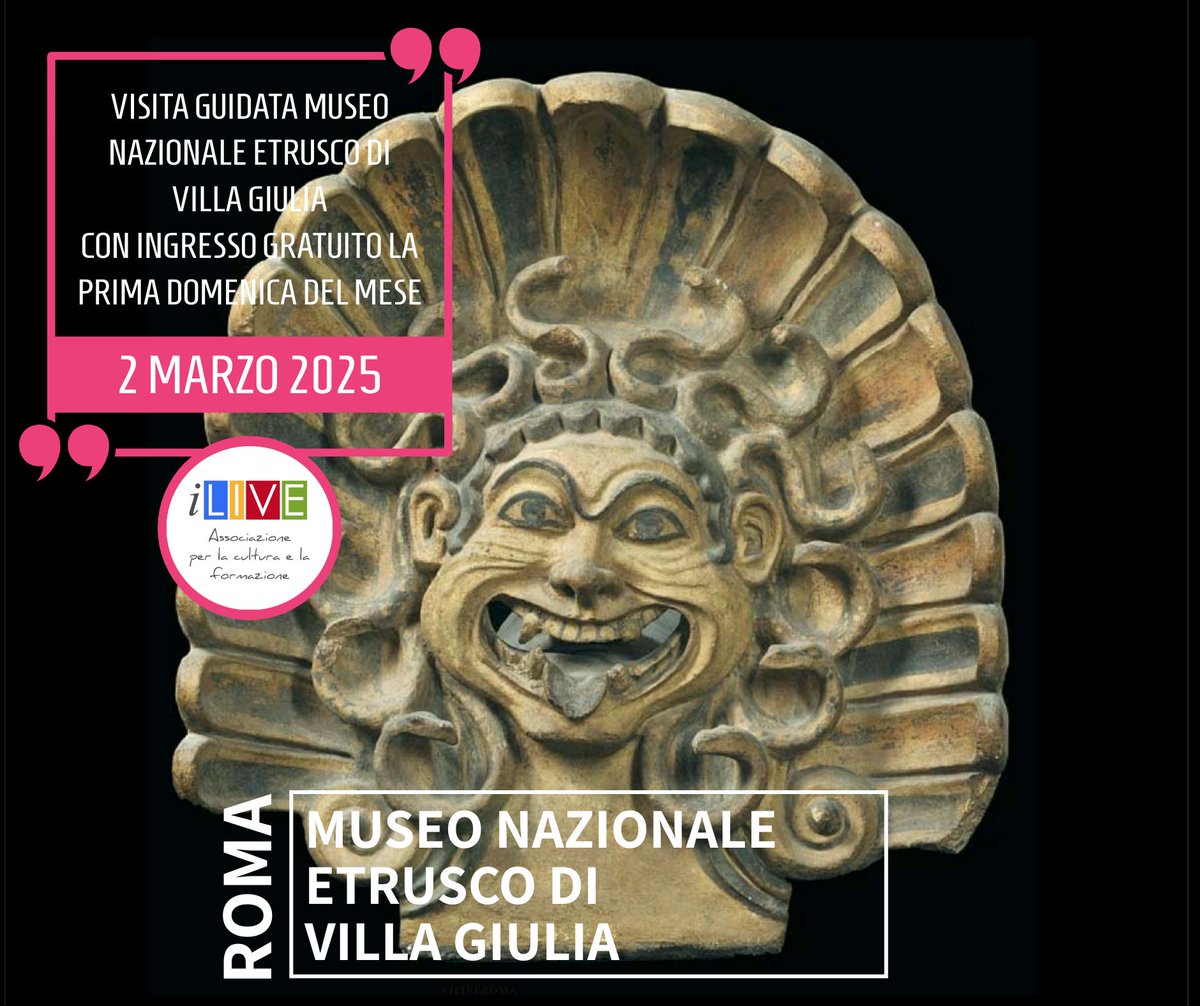 iliveroma's tweet photo. #DOMENICAALMUSEO
Il 2 MARZO 2025 visita guidata per gruppi con accesso gratuito al museo! 😀
Visita il programma: https://t.co/dAUXoWSkHt
#castelsantangelo #palazzobarberini #visiteguidate #gnam #museoetrusco #villagiulia #roma #eventiroma #museigratisroma #museigratis #arte https://t.co/h4EEcBWzIw