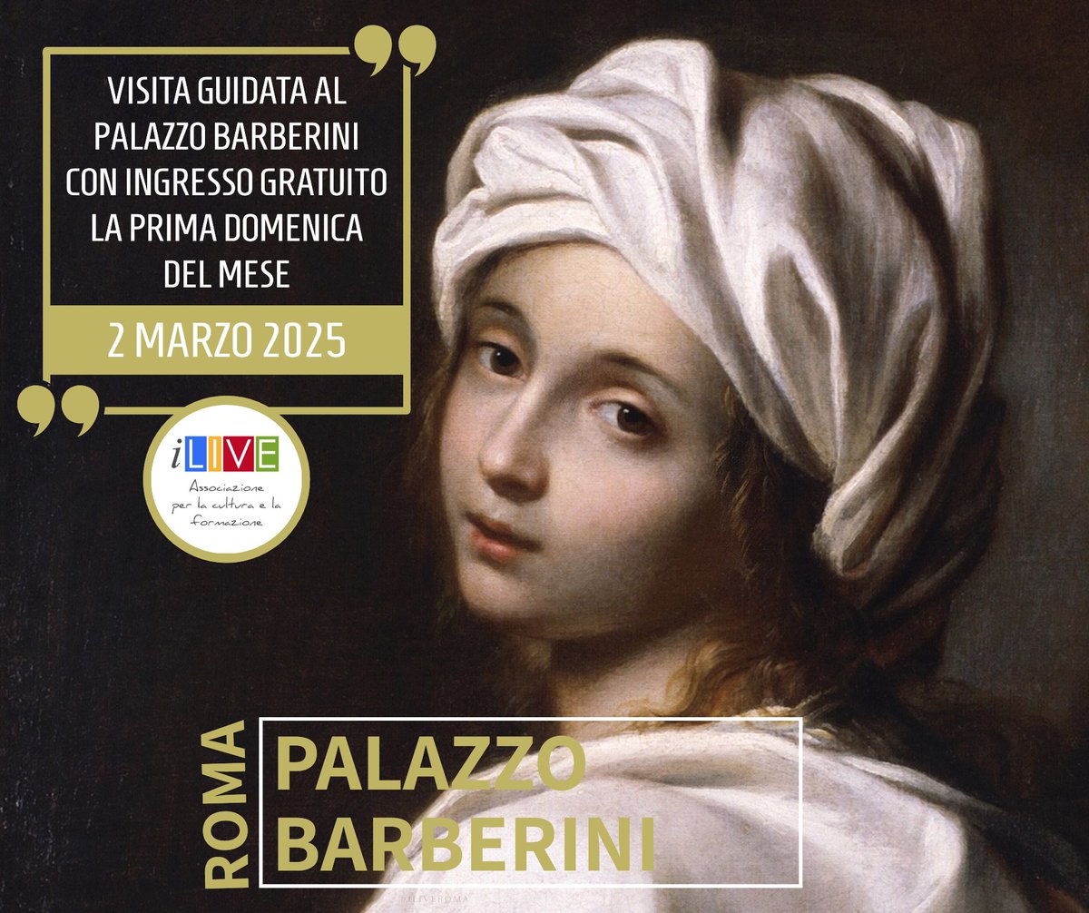 iliveroma's tweet photo. #DOMENICAALMUSEO
Il 2 MARZO 2025 visita guidata per gruppi con accesso gratuito al museo! 😀
Visita il programma: https://t.co/dAUXoWSkHt
#castelsantangelo #palazzobarberini #visiteguidate #gnam #museoetrusco #villagiulia #roma #eventiroma #museigratisroma #museigratis #arte https://t.co/h4EEcBWzIw