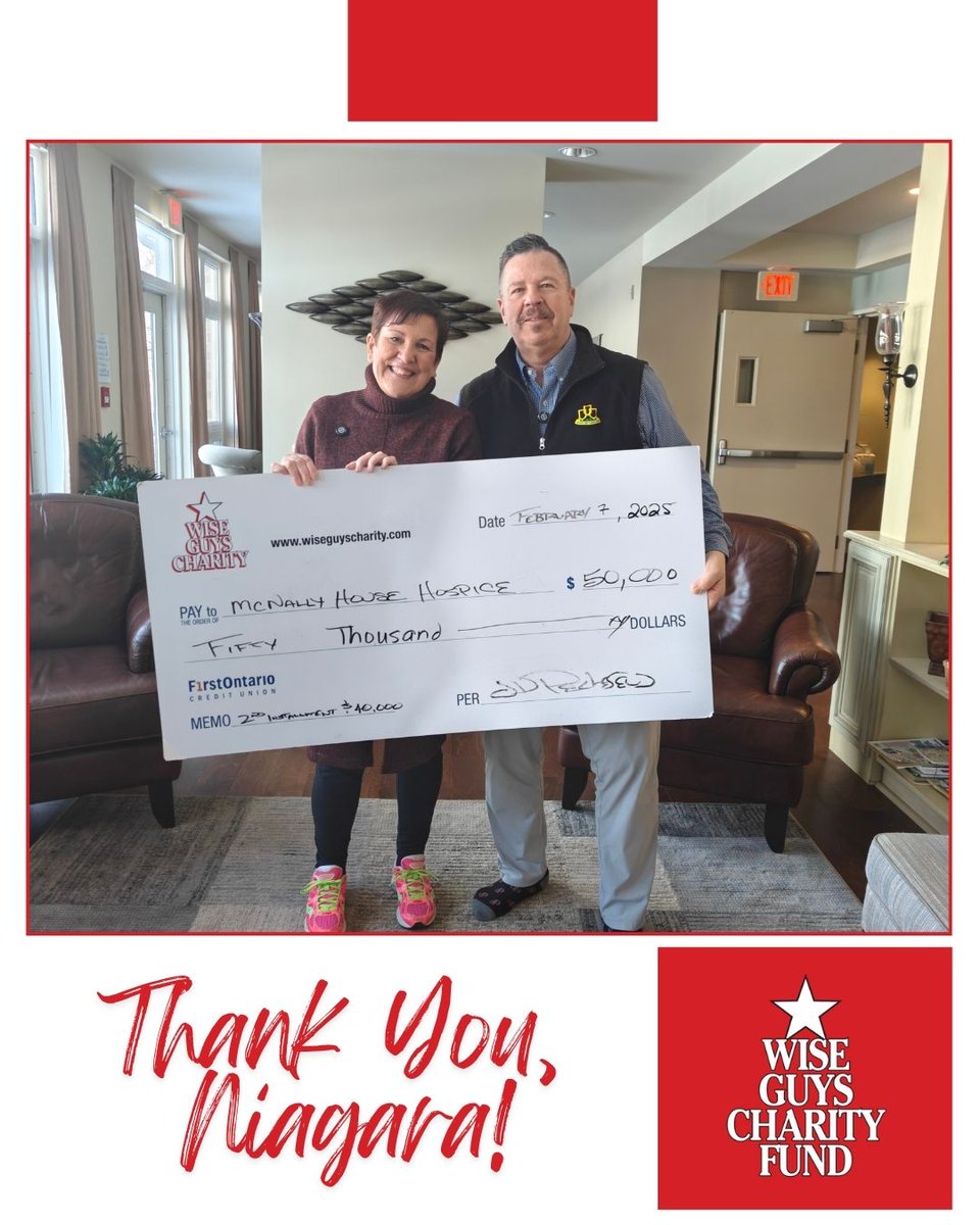 The Wise Guys Charity Fund is pleased to present a second installment grant cheque for $40,000 to McNally House Hospice for a total of $50,000 towards the construction of a new 10 bed hospice in Grimsby!

 #WiseGuysCharityFund #McNallyHouseHospice #Grimsby 

@McNallyHouseHospice