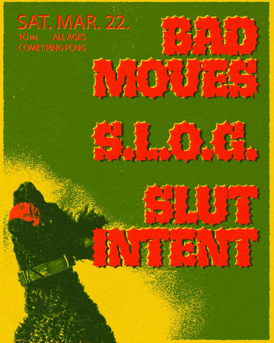 Bad Moves (@badmovesdc) on Twitter photo just a few weeks until we rock <a href="/cometpingpong/">Comet Ping Pong</a> with S.L.O.G. + Slut Intent... WHO'S GONNA BE THERE??
🎟️: link.dice.fm/p46e0719461e?d… just a few weeks until we rock <a href="/cometpingpong/">Comet Ping Pong</a> with S.L.O.G. + Slut Intent... WHO'S GONNA BE THERE??
🎟️: link.dice.fm/p46e0719461e?d…
