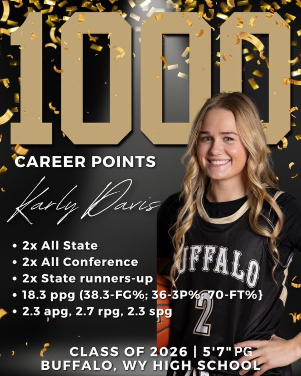 CONGRATULATIONS to our <a href="/BlazeSports_/">Blaze Sports</a>  5'7 Karly Davis <a href="/Karly_Davis2/">Karly Davis</a> of 3A Buffalo HS, WYOMING who dropped 🏆1⃣0⃣2⃣0⃣points to date and counting!!!

From the WEST this ROPIN' 🪢COWGIRL 🤠is an unbelievably STRONG, QUICK and SKILLED 2026!

📺👉Catch Karly's Highlights on <a href="/Hudl/">Hudl</a>‼️